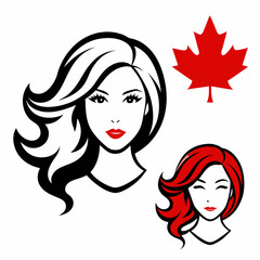 Canadian Beauty Profile with Black Logo on White Background art vector illustration