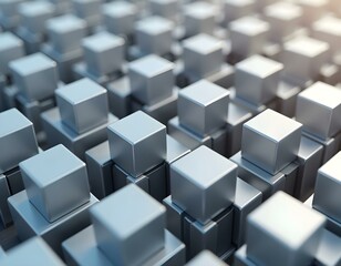 Obraz premium geometric background containing a cluster of 3D cubes in varying shades of gray and silver create with ai