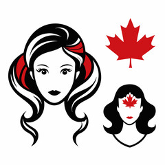 Canadian Beauty Profile with Black Logo on White Background art vector illustration
