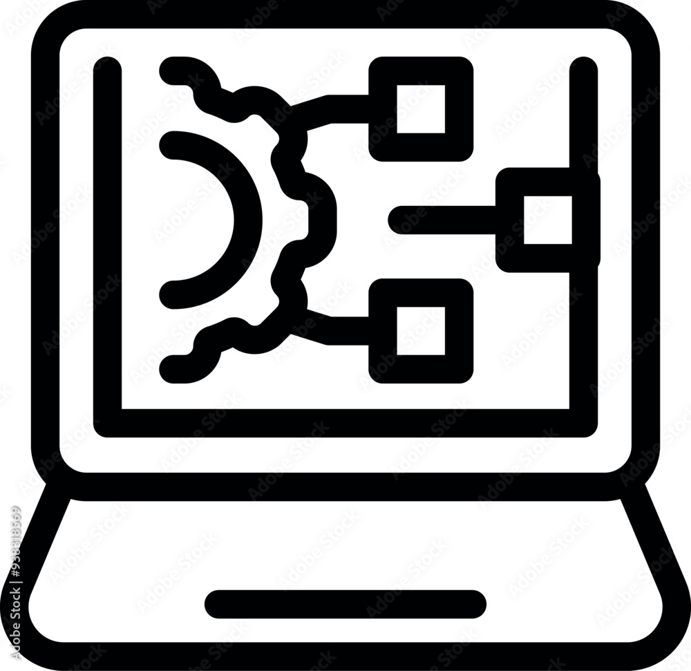 Poster simple icon of a laptop displaying project management software, perfect for illustrating project pla