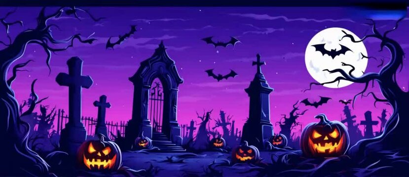 Halloween Spooky Nighttime Scene Horizontal Background