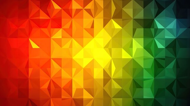 Vibrant geometric rainbow pattern featuring triangular shapes in a spectrum of colors from red to blue, dynamic and modern abstract background.