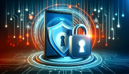 Fototapeta premium 2D vector as Two factor authentication icon with a shield and smartphone concept as Vector illustration of a two factor authentication icon with a shield and smartphone emphasizing the additional laye