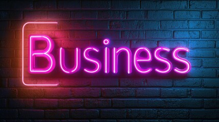 Neon Sign Business Brick Wall.