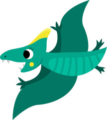 Vector pterodactyl icon. Cute dinosaur with wings illustration for kids. Funny dino clipart for children isolated on white background. Cartoon prehistoric animal picture. Flying green pterosaur