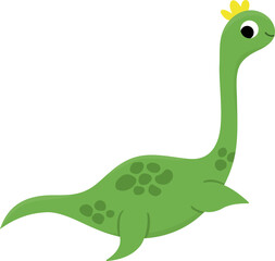 Vector plesiosaur icon. Cute aquatic dinosaur illustration for kids. Funny ocean dino with long neck clipart for children isolated on white background. Cartoon prehistoric sea animal picture