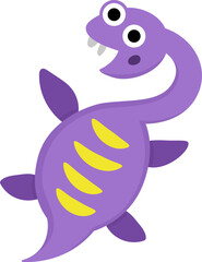 Vector baby elasmosaurus icon. Cute little aquatic dinosaur illustration for kids. Funny ocean dino kid with long neck clipart for children isolated on white. Cartoon prehistoric sea animal picture