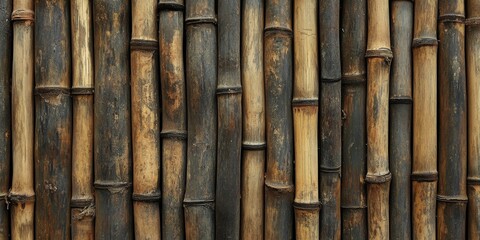 Obraz premium Natural bamboo wall texture in varying shades and sizes