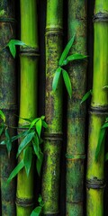 Fototapeta premium Lush green bamboo forest with vibrant leaves in natural sunlight