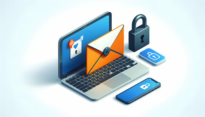 3d Flat vector as Secure email icon with an envelope and padlock concept as Vector illustration of a secure email icon with an envelope and padlock highlighting the importance of protecting email comm
