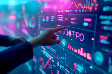 Interactive Touchscreen Tech: Smart Home, Cybersecurity, and Digital Interfaces in Modern Business. Person Pushing 'IPO' on a Touchscreen Interface. HD Landscape Wallpaper for Desktop PC