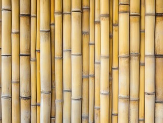 Naklejka premium Close-up view of bamboo stalks showcasing their vibrant yellow hues