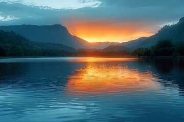 a sunset over a lake. 