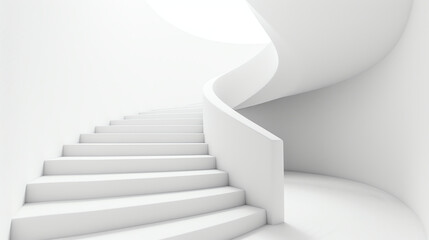 Obraz premium A wide, white spiral staircase in a white room.