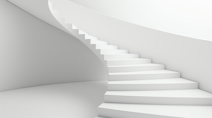 Obraz premium A wide, white spiral staircase in a white room.