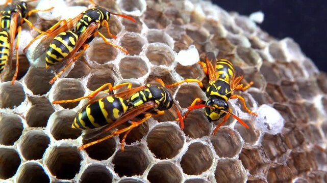 Paper wasp Polistes gallicus - Wasp nest with larvae and pupae in paper honeycomb