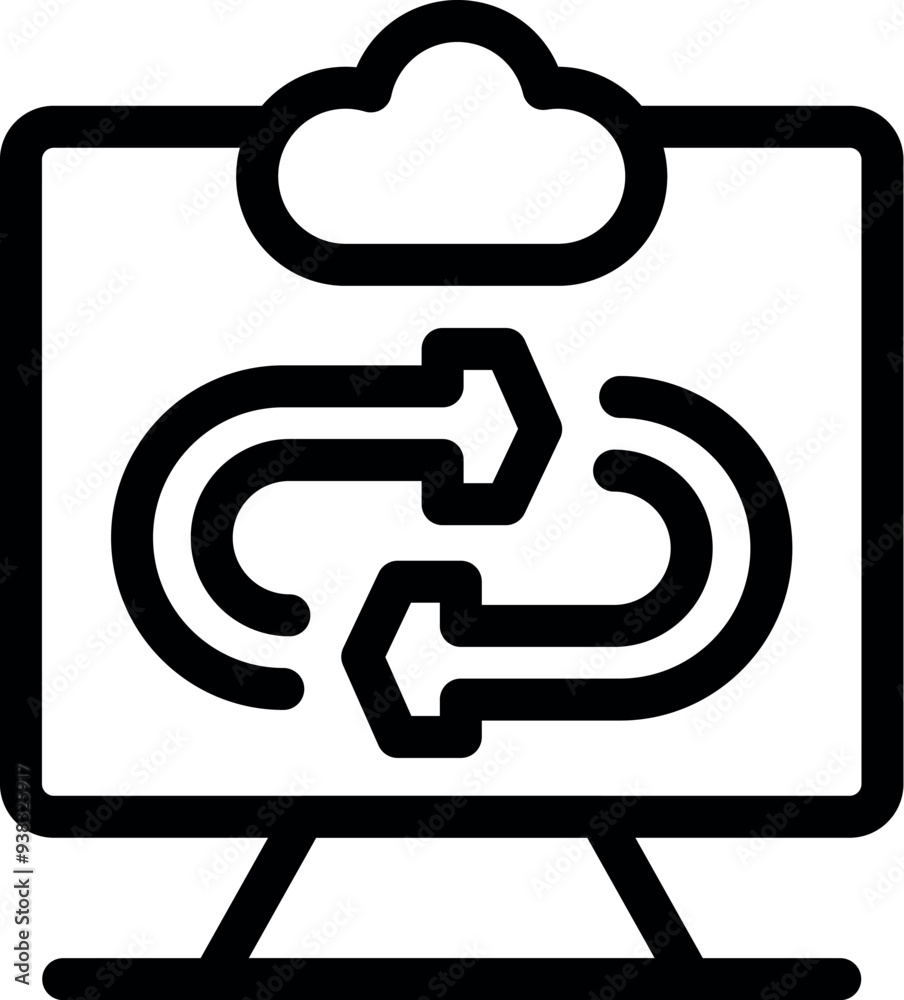 Poster simple vector icon representing the synchronization of data between a computer and a cloud server