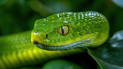 Fototapeta premium Close up view of a green snake