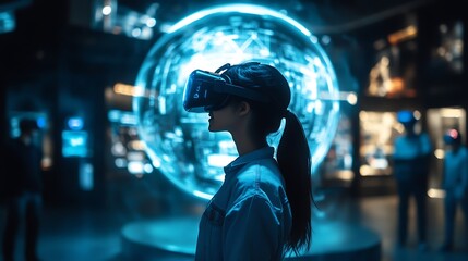 A high-tech virtual reality museum with interactive historical recreations and digital educational tools 