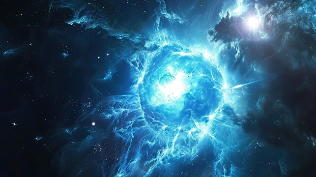 Neutron star exploding, cold bluish colors,