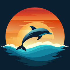 Playful Dolphins Leaping Over Waves with a Sunny Coastal Vibe art vector illustration