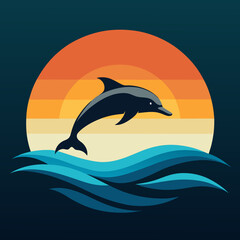Playful Dolphins Leaping Over Waves with a Sunny Coastal Vibe art vector illustration