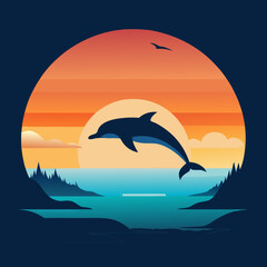 Playful Dolphins Leaping Over Waves with a Sunny Coastal Vibe art vector illustration