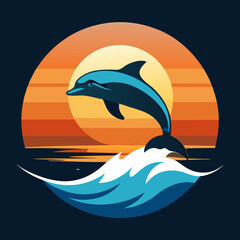 Playful Dolphins Leaping Over Waves with a Sunny Coastal Vibe art vector illustration