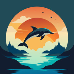 Playful Dolphins Leaping Over Waves with a Sunny Coastal Vibe art vector illustration