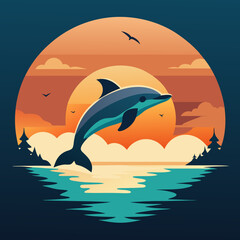 Playful Dolphins Leaping Over Waves with a Sunny Coastal Vibe art vector illustration