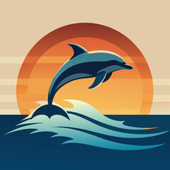 Playful Dolphins Leaping Over Waves with a Sunny Coastal Vibe art vector illustration
