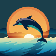 Playful Dolphins Leaping Over Waves with a Sunny Coastal Vibe art vector illustration