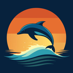 Playful Dolphins Leaping Over Waves with a Sunny Coastal Vibe art vector illustration