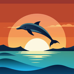 Playful Dolphins Leaping Over Waves with a Sunny Coastal Vibe art vector illustration