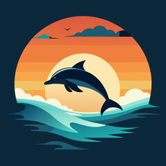 Playful Dolphins Leaping Over Waves with a Sunny Coastal Vibe art vector illustration
