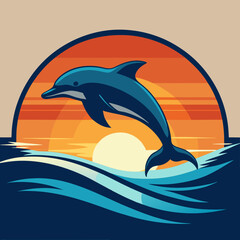 Playful Dolphins Leaping Over Waves with a Sunny Coastal Vibe art vector illustration