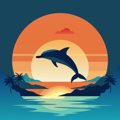 Playful Dolphins Leaping Over Waves with a Sunny Coastal Vibe art vector illustration