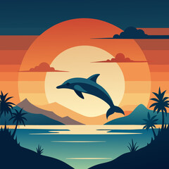 Playful Dolphins Leaping Over Waves with a Sunny Coastal Vibe art vector illustration
