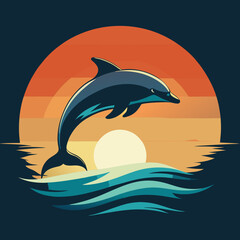 Playful Dolphins Leaping Over Waves with a Sunny Coastal Vibe art vector illustration