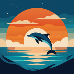 Playful Dolphins Leaping Over Waves with a Sunny Coastal Vibe art vector illustration