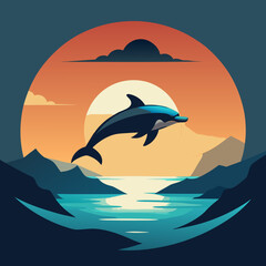 Playful Dolphins Leaping Over Waves with a Sunny Coastal Vibe art vector illustration
