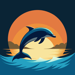 Playful Dolphins Leaping Over Waves with a Sunny Coastal Vibe art vector illustration