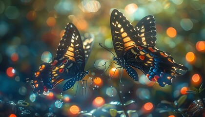 a pair of butterflies on a plant. 