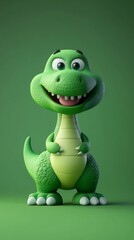 Fototapeta premium A Smiling Green Cartoon Dinosaur with Big Eyes