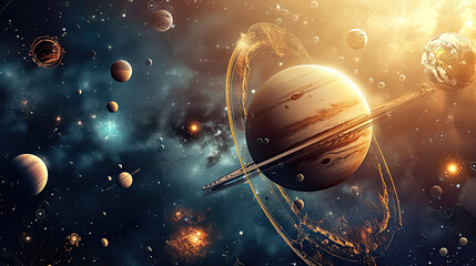 abstract astrological background with planets and copy space