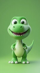 Fototapeta premium Green Cartoon Dinosaur with Big Eyes and a Grin