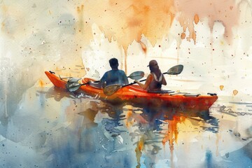A pair of people enjoying a day out on the water in a bright red kayak