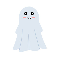 Kawaii ghost. Cute Halloween character. Smiling face, positive emotions. Vector isolated on white background