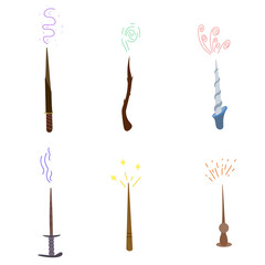 Magic wand set. Fairy tale, book, fiction, fantasy. Children book, party invitations. Vector simple design