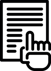 Hand is pointing its index at a document, representing the concept of reading